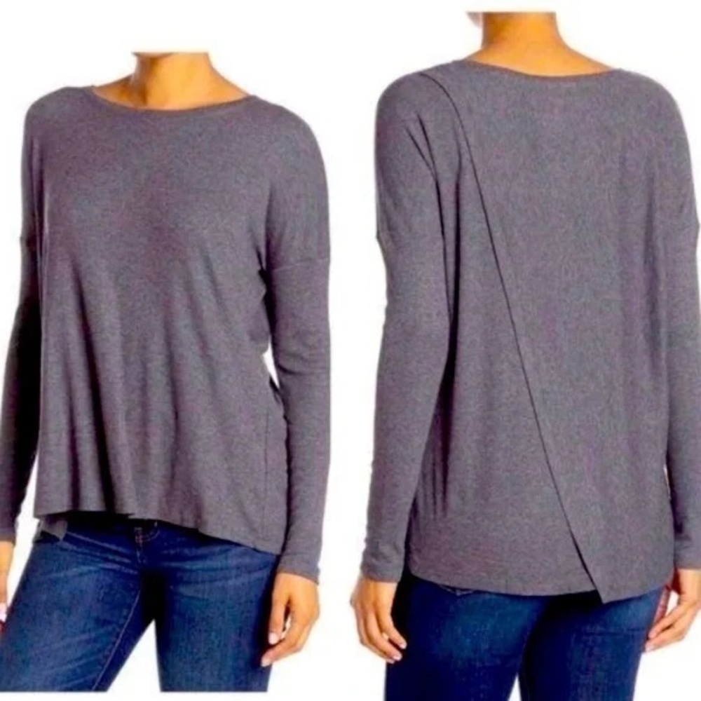 H by Bordeaux Dusty Grape Ribbed Long Sleeve Cross-back Top Size Large